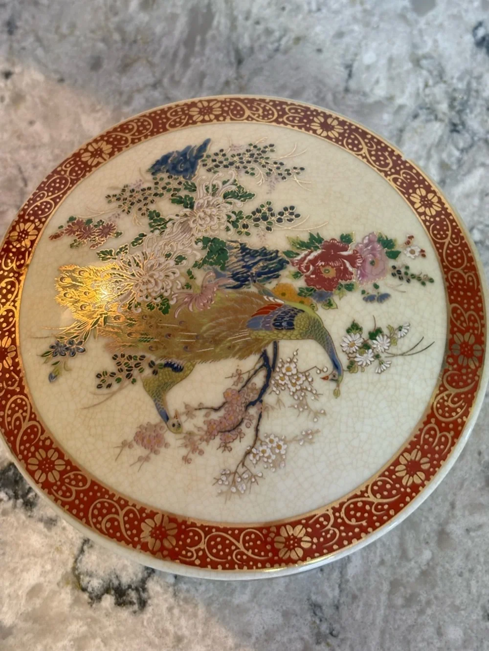 Satsuma Decorative Ceramic Lidded Trinket Box in Cream and Red